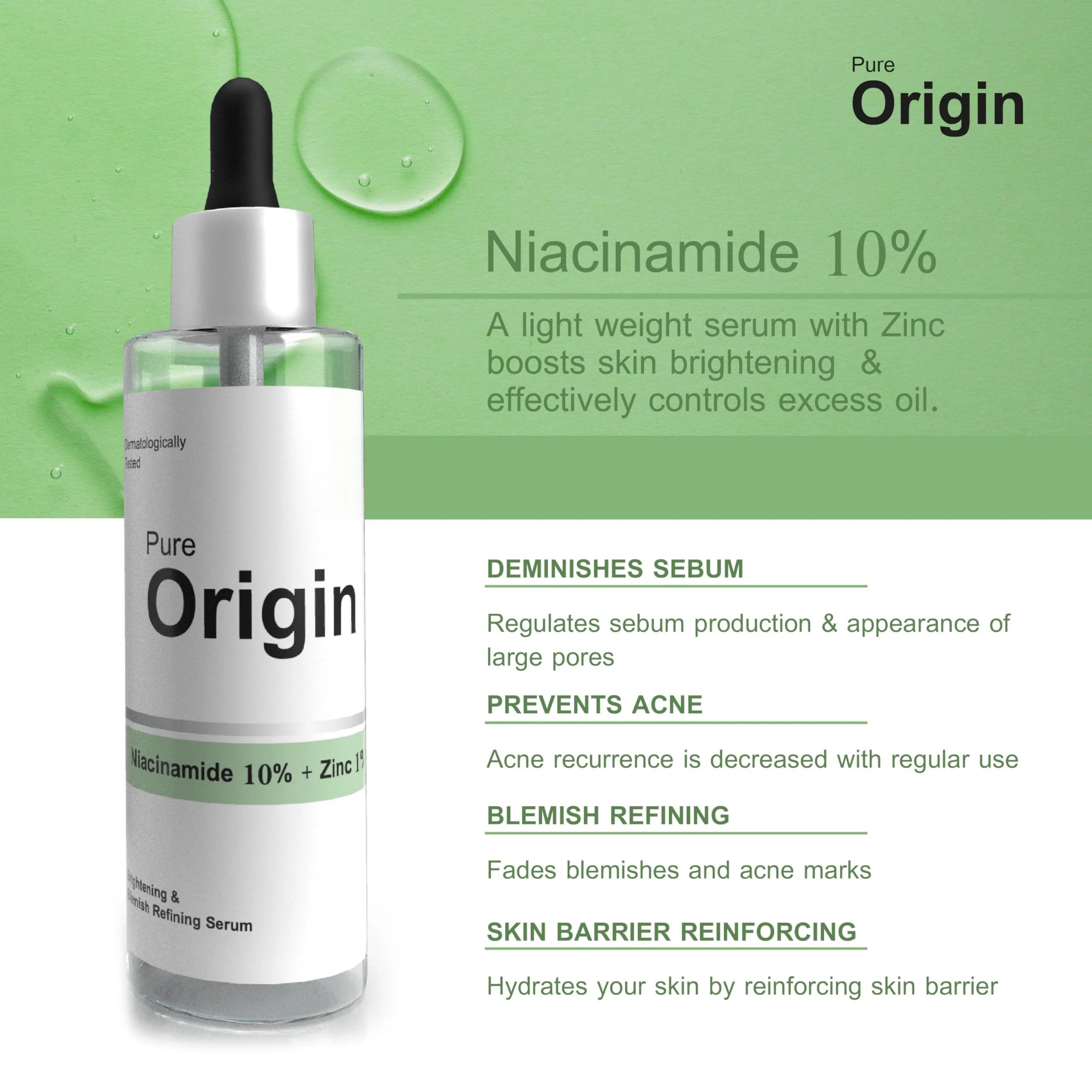 Niacinamide 10% + Zinc 1% Serum 30ml Enhance Skin Brightness Improve Texture Reduce Excess Oil Strengthen Skin Moisture Barrier